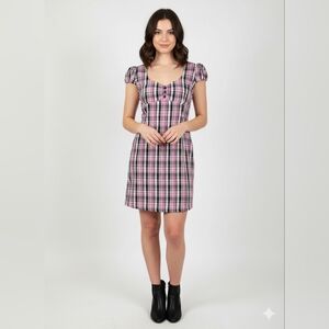 Lime Women's Vintage Pink Plaid Cap Sleeve Mini Dress Size Small GUC 🐈